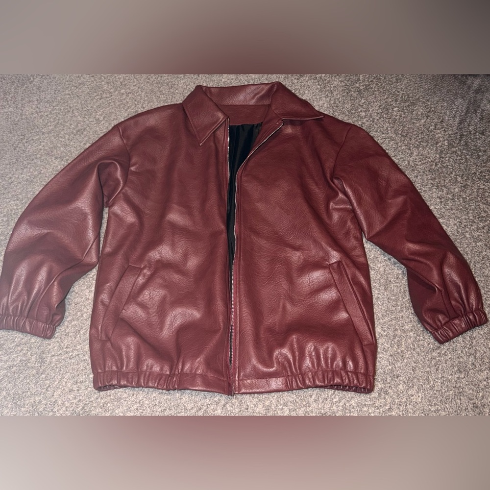 Oversized Faux Leather Bomber Jacket